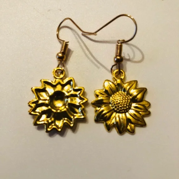 Earrings Sunflower Drop Dangle Fashion Jewelry Flower Gold New - Picture 4 of 4